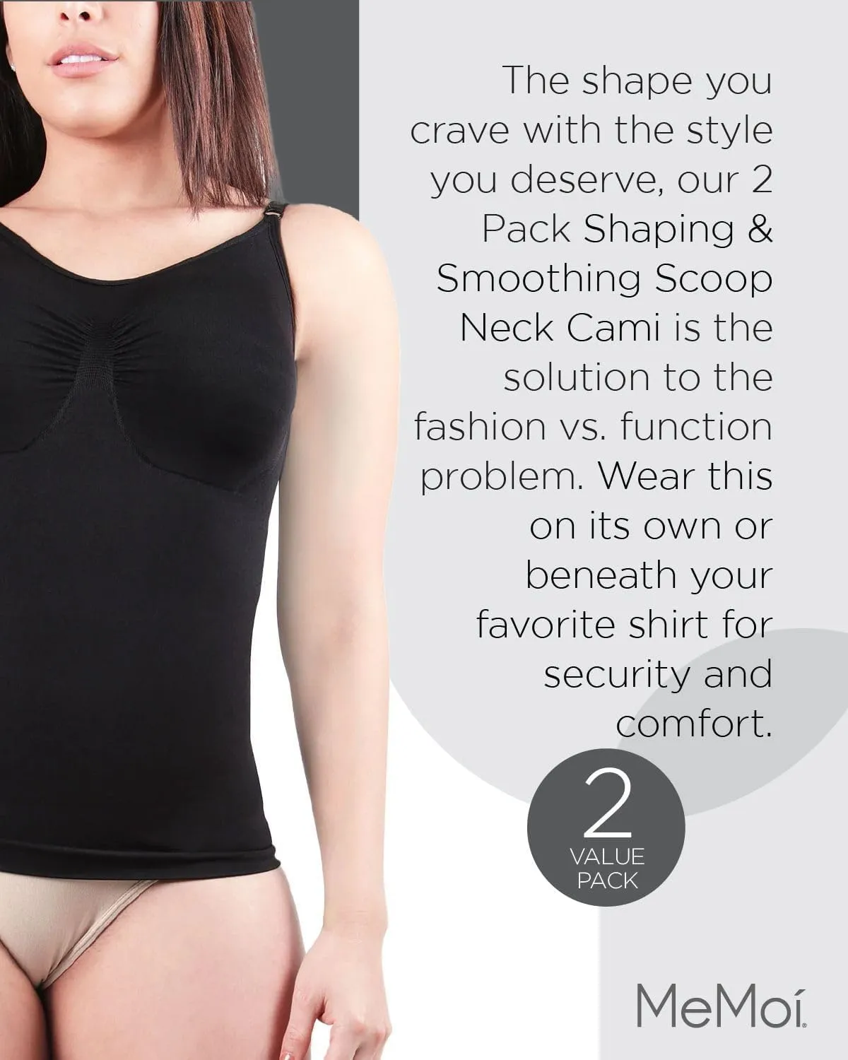 2-Pack Shaping & Smoothing Scoop Neck Cami Extra Large / Nude/Black