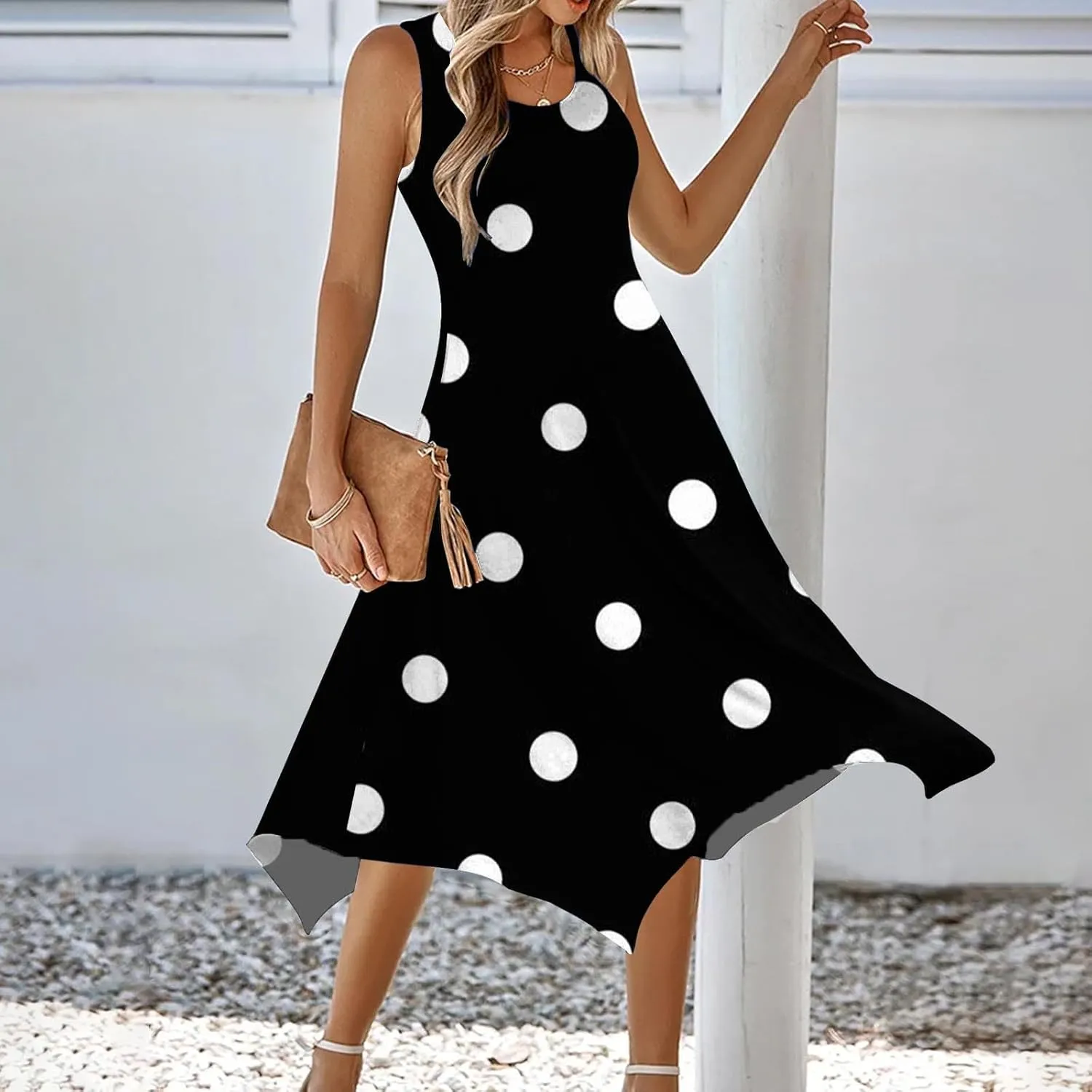 2024 Tank Dresses Women Summer Floral Midi Dress Handkerchief Irregular Hem Flowy Beach Sundress Vacation Outfit