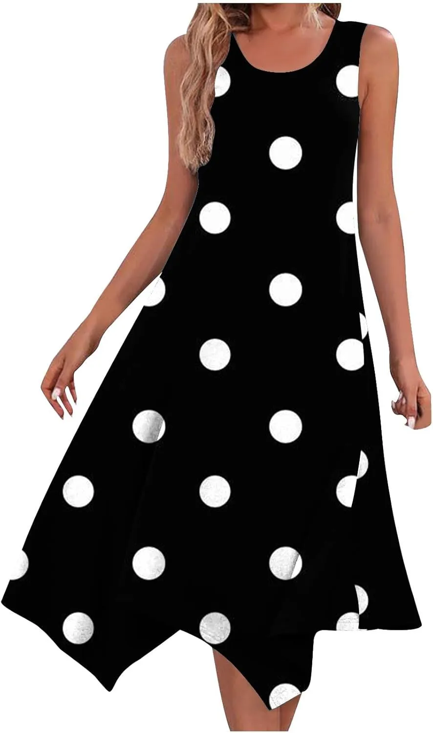 2024 Tank Dresses Women Summer Floral Midi Dress Handkerchief Irregular Hem Flowy Beach Sundress Vacation Outfit
