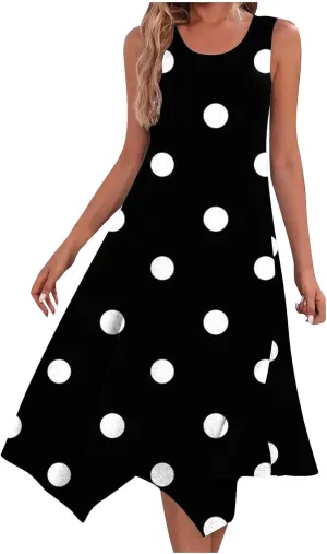 2024 Tank Dresses Women Summer Floral Midi Dress Handkerchief Irregular Hem Flowy Beach Sundress Vacation Outfit