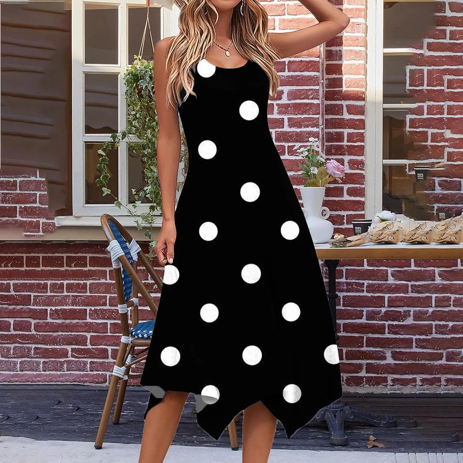 2024 Tank Dresses Women Summer Floral Midi Dress Handkerchief Irregular Hem Flowy Beach Sundress Vacation Outfit