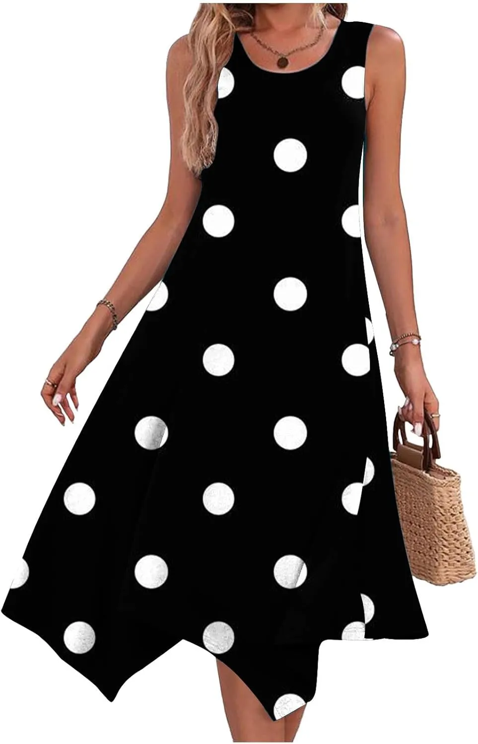 2024 Tank Dresses Women Summer Floral Midi Dress Handkerchief Irregular Hem Flowy Beach Sundress Vacation Outfit