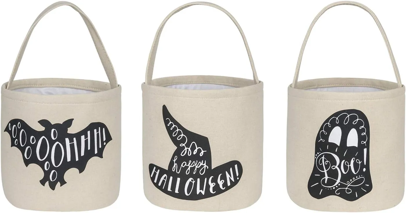 3 Pcs Halloween Trick or Treat Bucket - Candy Basket Tote Bag for KidsMagic Hat, Ghost, Bat