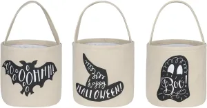 3 Pcs Halloween Trick or Treat Bucket - Candy Basket Tote Bag for KidsMagic Hat, Ghost, Bat