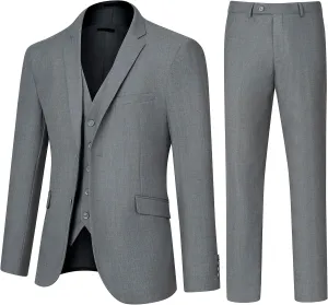 3 Pieces Mens Suit Slim Fit Suits, Two Button Notch Lapel Jacket Vest Pants with Tie for Party/Business