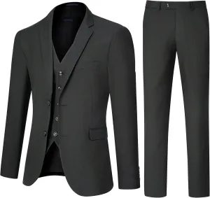 3 Pieces Mens Suit Slim Fit Suits, Two Button Notch Lapel Jacket Vest Pants with Tie for Party/Business