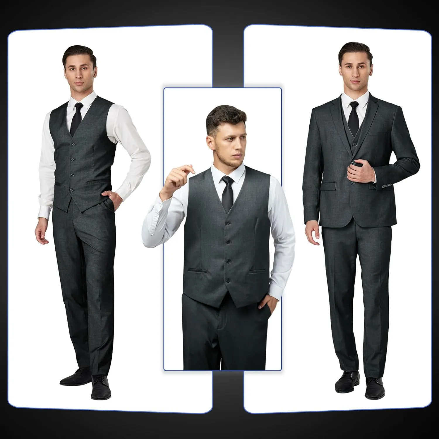 3 Pieces Mens Suit Slim Fit Suits, Two Button Notch Lapel Jacket Vest Pants with Tie for Party/Business