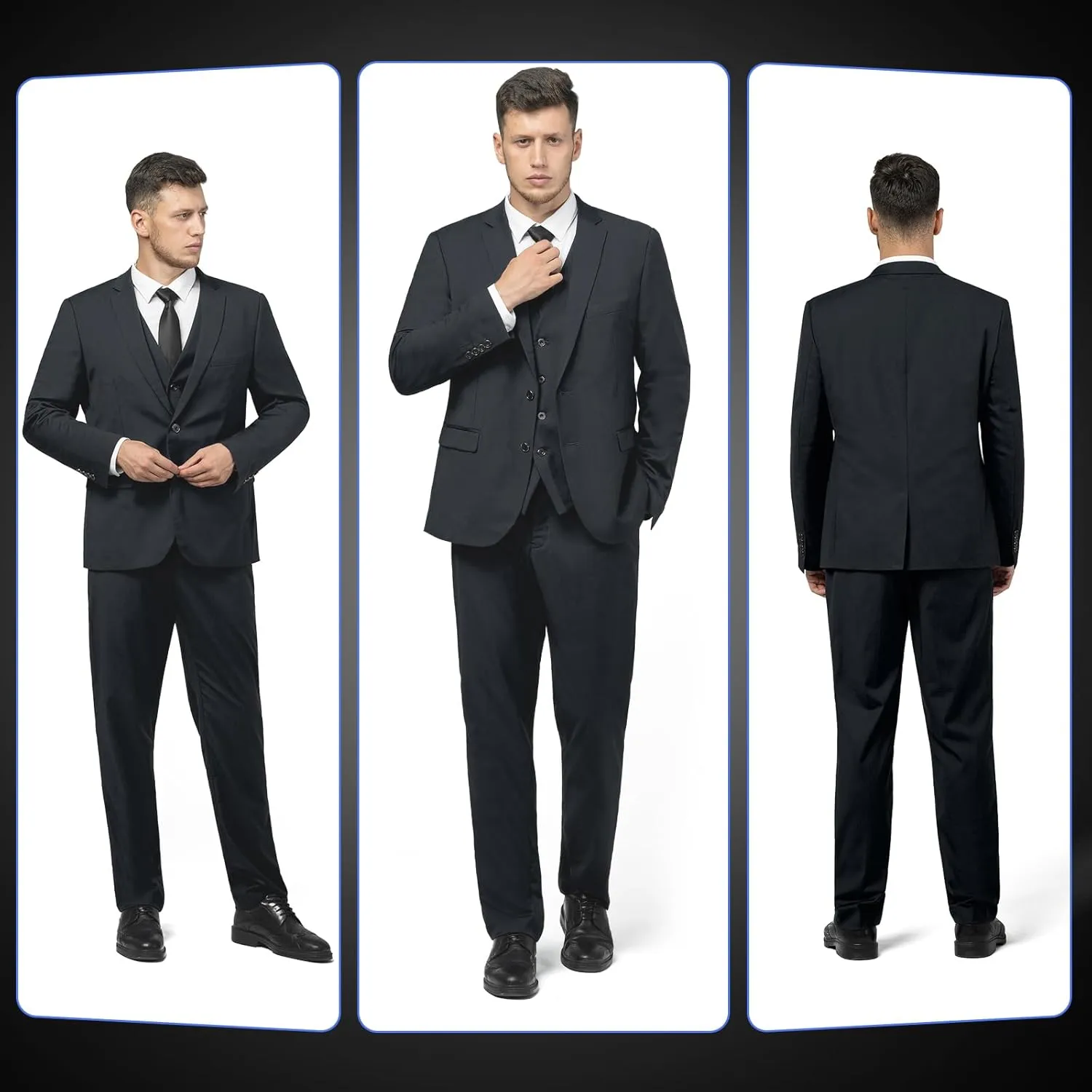 3 Pieces Mens Suit Slim Fit Suits, Two Button Notch Lapel Jacket Vest Pants with Tie for Party/Business