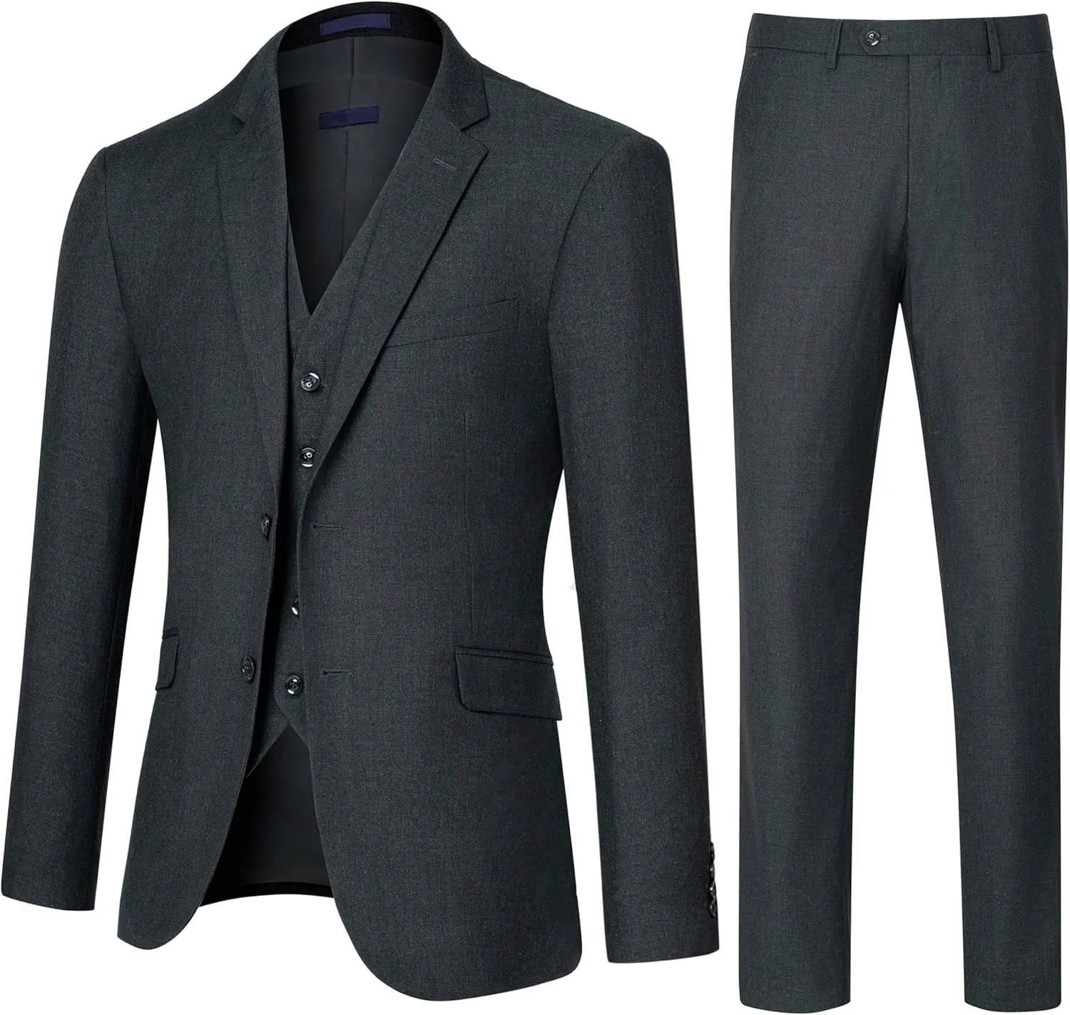 3 Pieces Mens Suit Slim Fit Suits, Two Button Notch Lapel Jacket Vest Pants with Tie for Party/Business