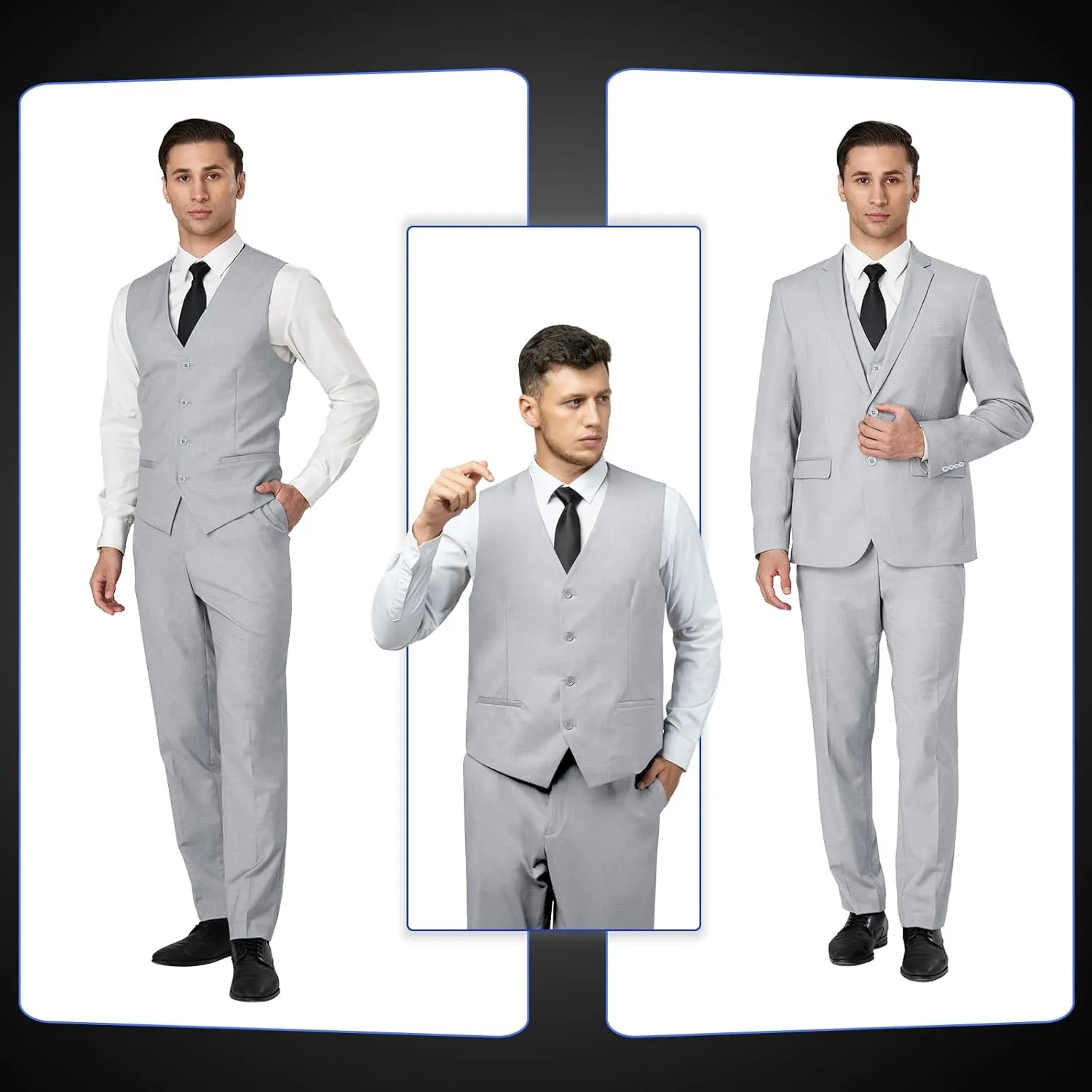 3 Pieces Mens Suit Slim Fit Suits, Two Button Notch Lapel Jacket Vest Pants with Tie for Party/Business
