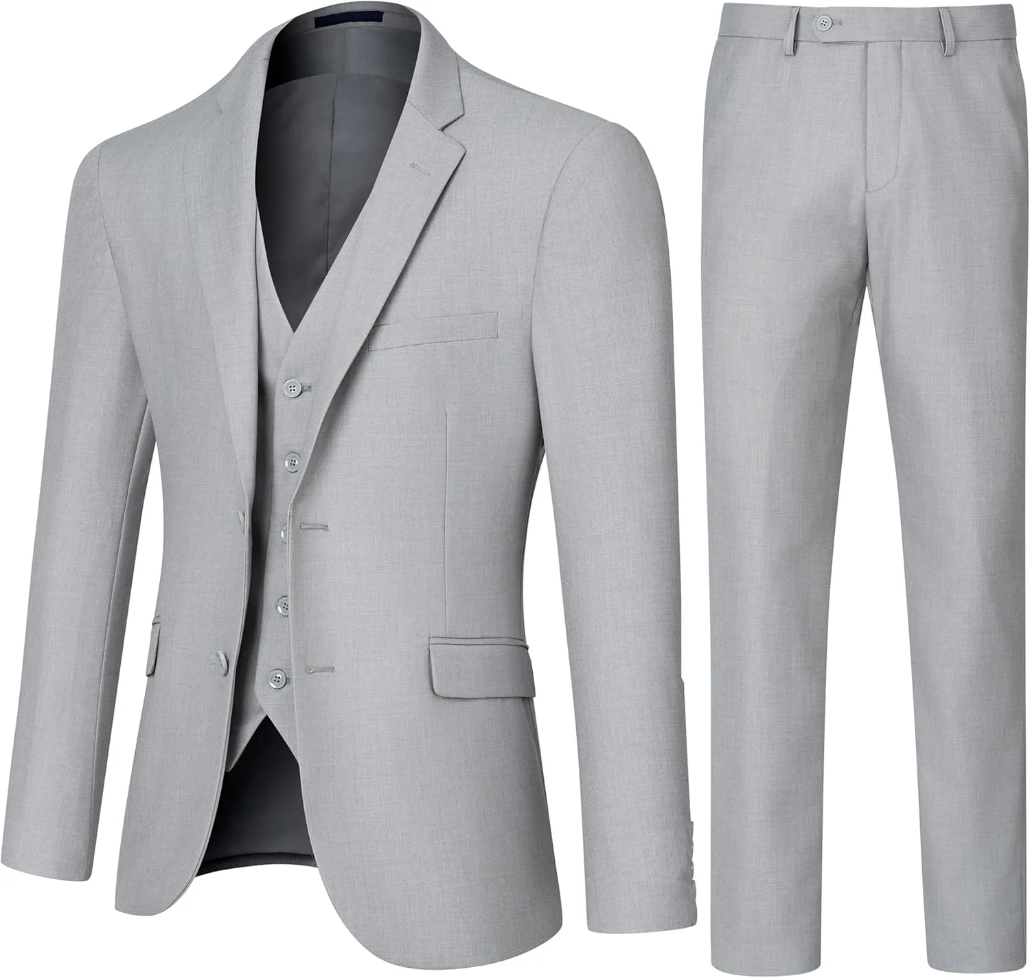 3 Pieces Mens Suit Slim Fit Suits, Two Button Notch Lapel Jacket Vest Pants with Tie for Party/Business