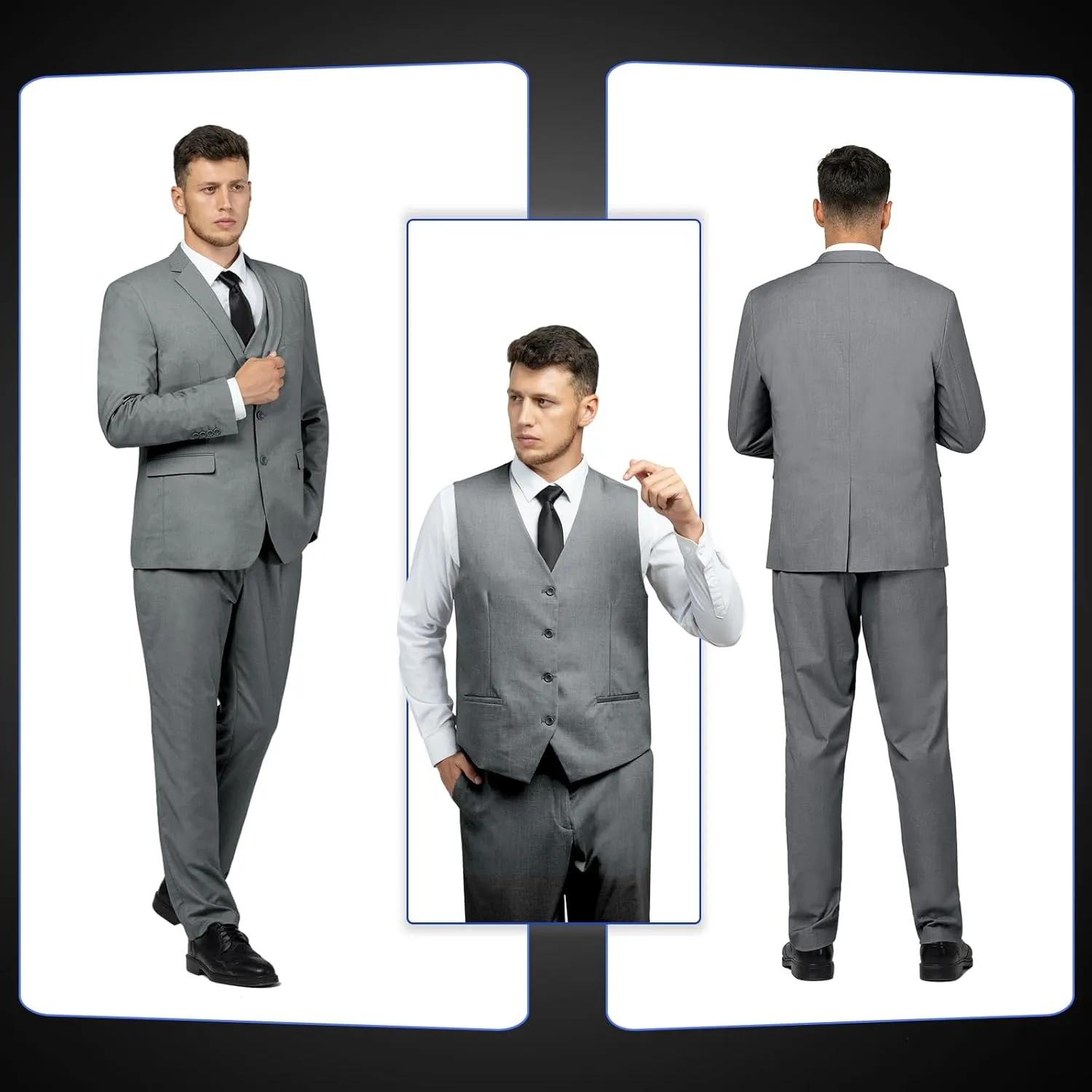 3 Pieces Mens Suit Slim Fit Suits, Two Button Notch Lapel Jacket Vest Pants with Tie for Party/Business