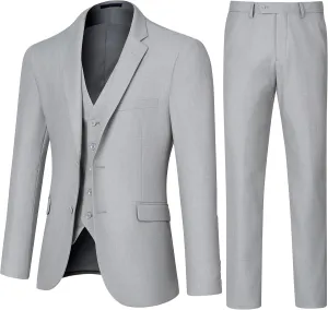 3 Pieces Mens Suit Slim Fit Suits, Two Button Notch Lapel Jacket Vest Pants with Tie for Party/Business