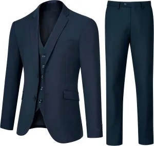 3 Pieces Mens Suit Slim Fit Suits, Two Button Notch Lapel Jacket Vest Pants with Tie for Party/Business