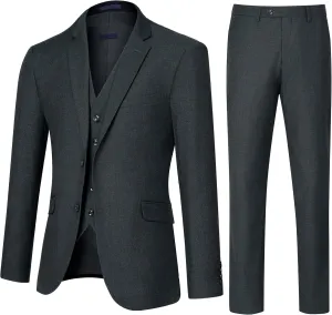 3 Pieces Mens Suit Slim Fit Suits, Two Button Notch Lapel Jacket Vest Pants with Tie for Party/Business