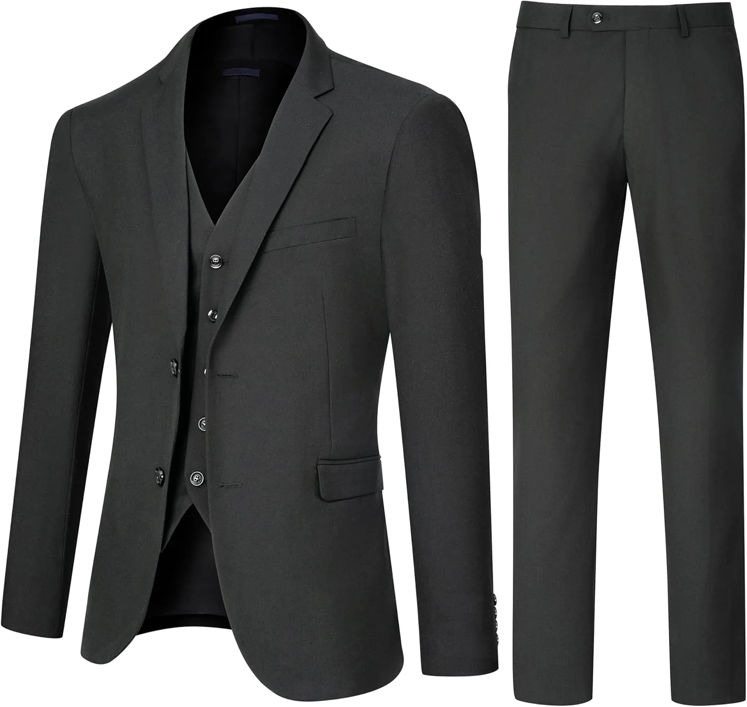 3 Pieces Mens Suit Slim Fit Suits, Two Button Notch Lapel Jacket Vest Pants with Tie for Party/Business