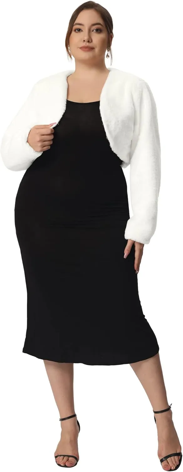 Agnes Orinda Plus Size Jacket for Women Wedding Open Front 2024 Faux Fur Bolero Crop Jackets