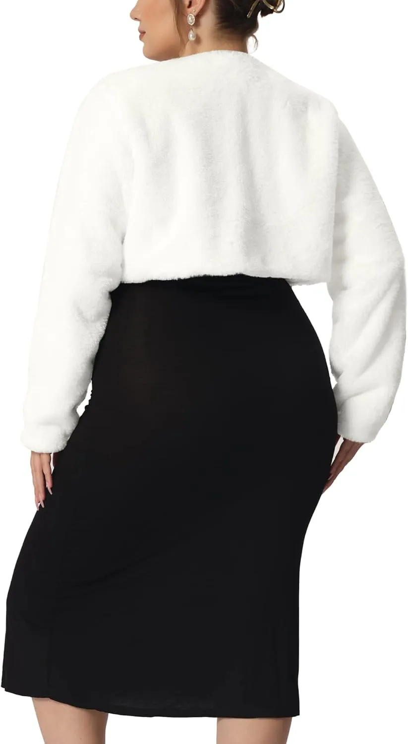 Agnes Orinda Plus Size Jacket for Women Wedding Open Front 2024 Faux Fur Bolero Crop Jackets