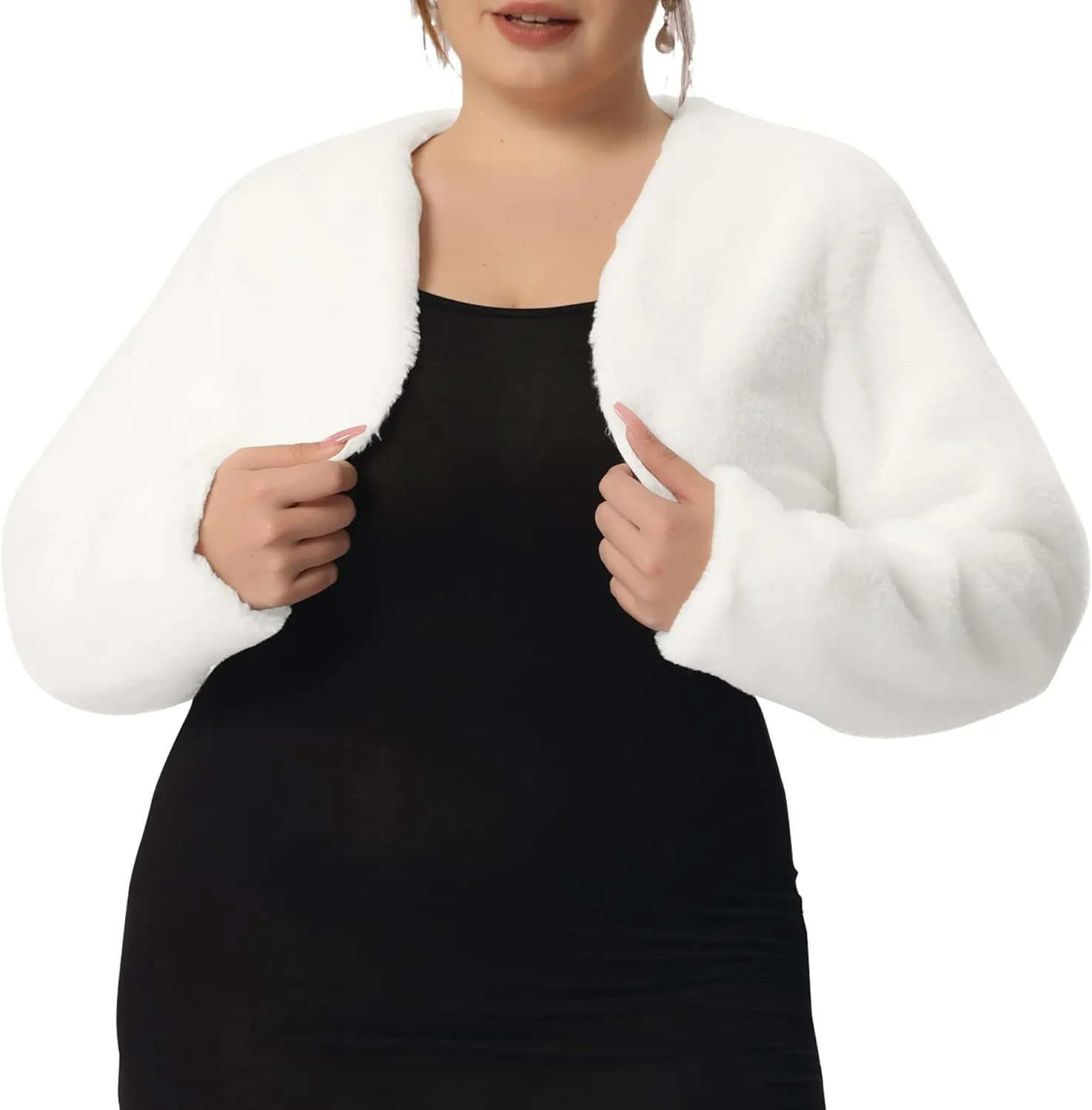 Agnes Orinda Plus Size Jacket for Women Wedding Open Front 2024 Faux Fur Bolero Crop Jackets