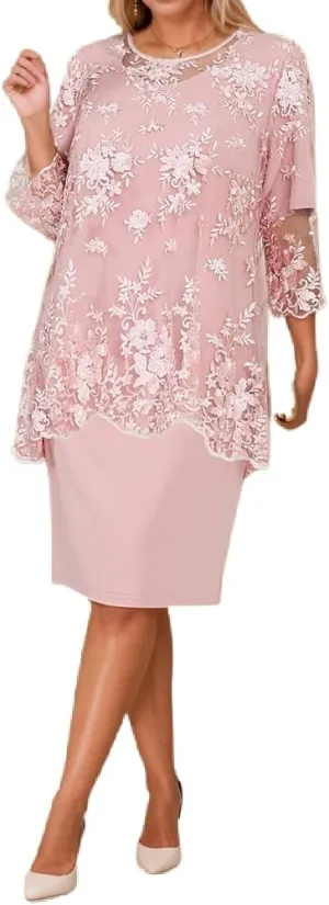 Akivide Womens Plus Size Elegant Floral Lace Midi Dresses Sheer 3/4 Sleeve Summer Cocktail Party Wedding Guest Dress