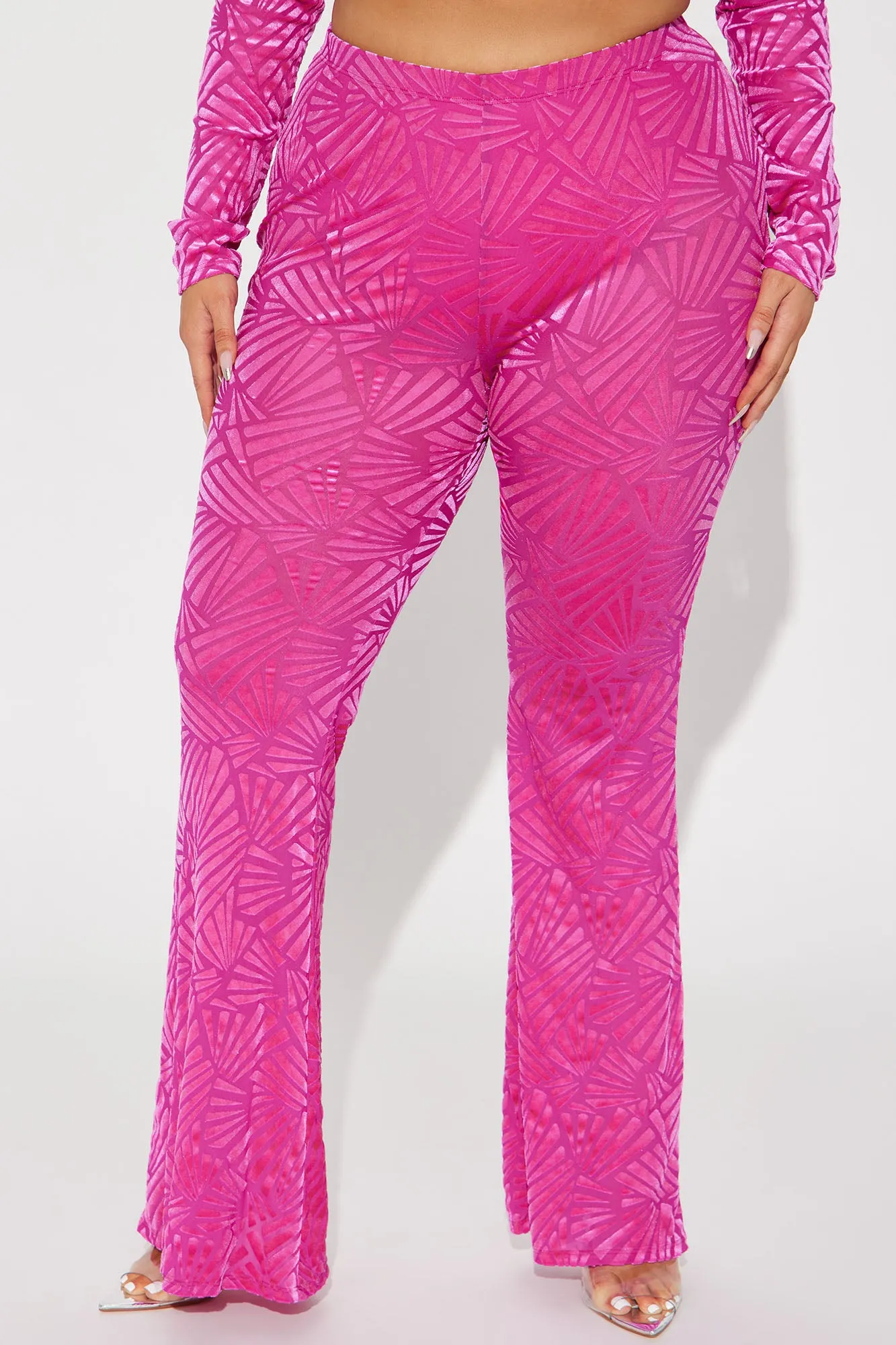 All Lights On Me Velvet Flare Pant - Fuchsia