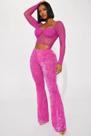 All Lights On Me Velvet Flare Pant - Fuchsia