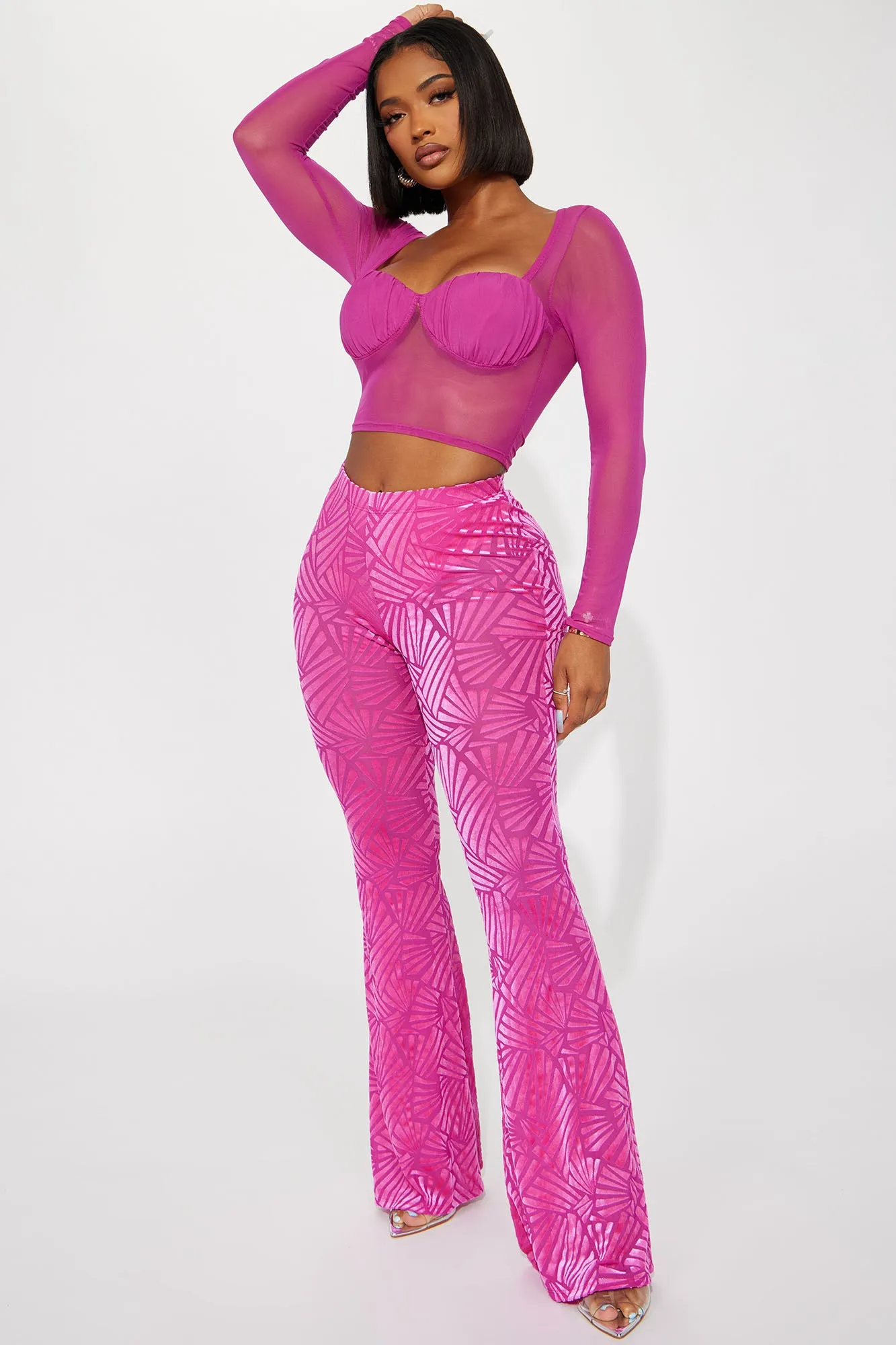 All Lights On Me Velvet Flare Pant - Fuchsia