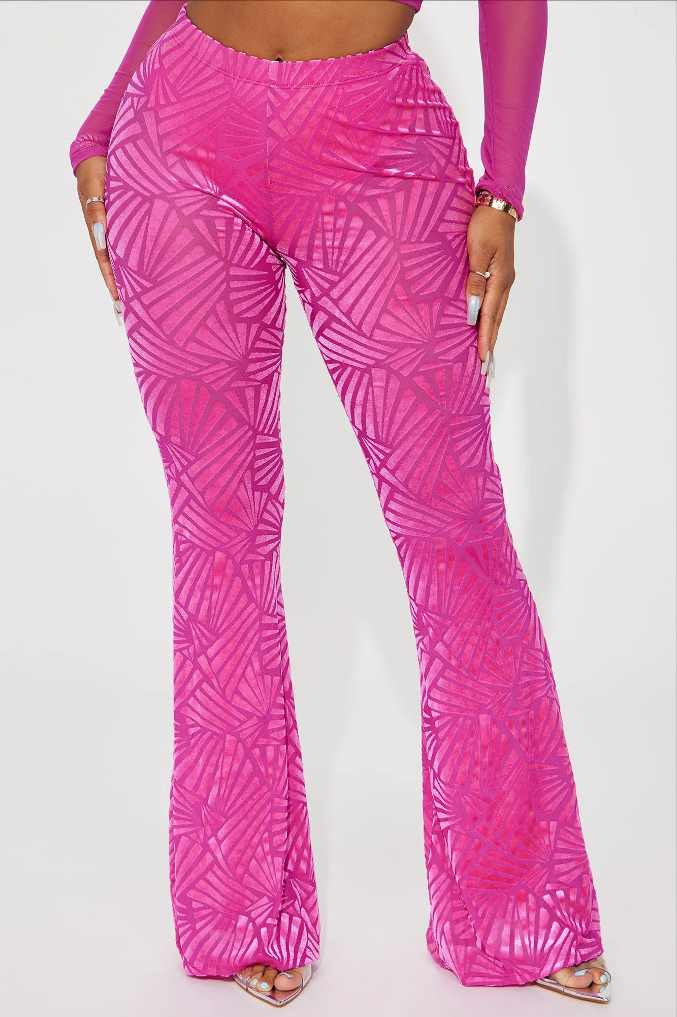 All Lights On Me Velvet Flare Pant - Fuchsia
