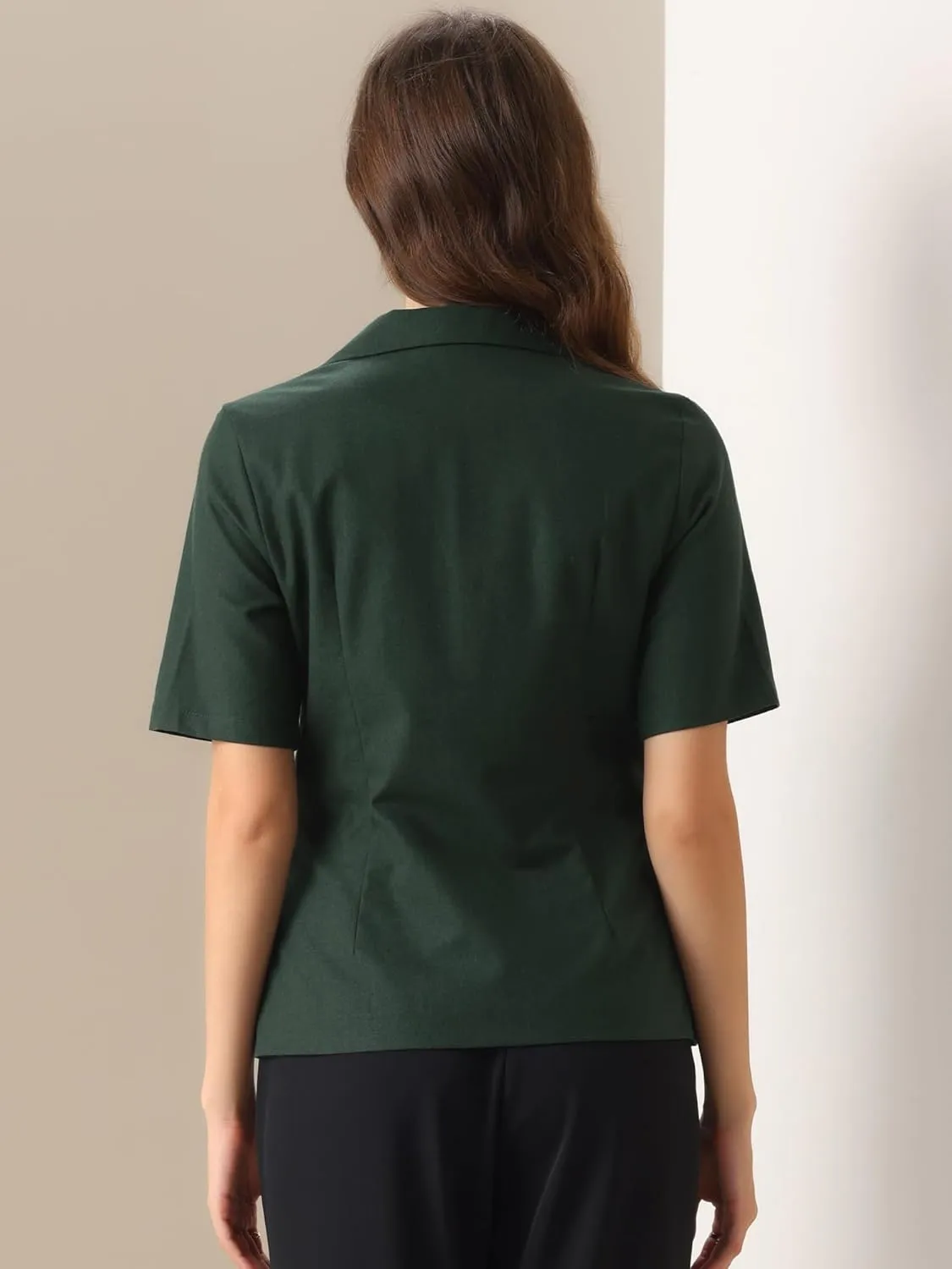 Allegra K Blazer for Women's Short Sleeve Button Front Cotton Linen Lapel Collar Work Office Casual Blazer Coat