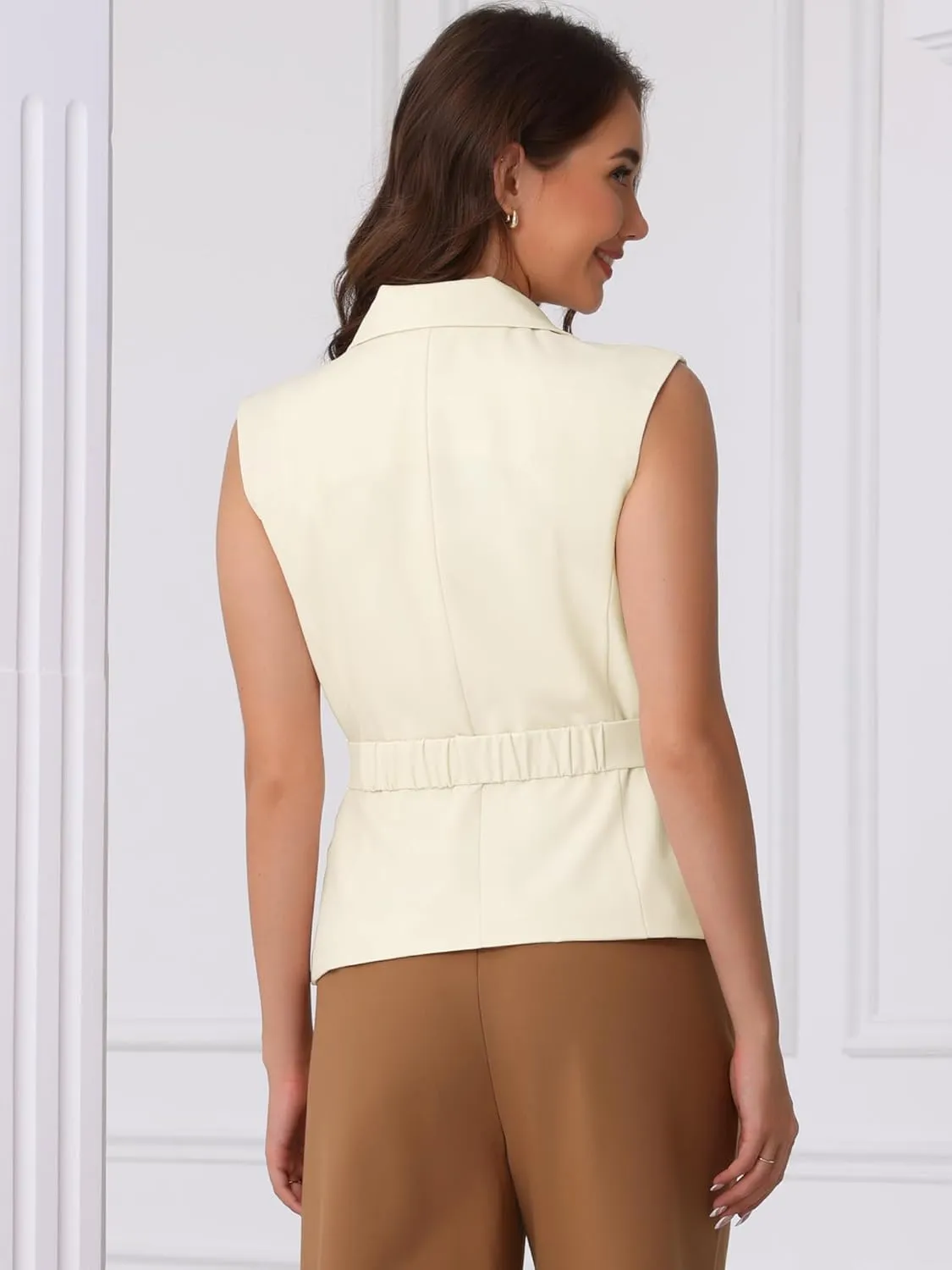 Allegra K Business Casual Blazer Vest for Women's Belted Dressy Sleeveless Blazer