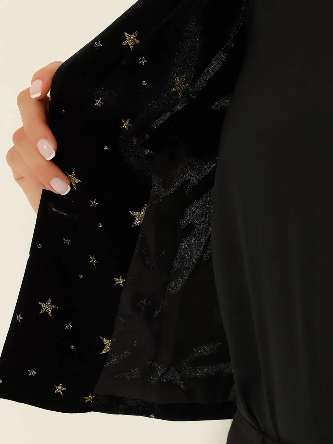 Allegra K Printed Velvet Blazer for Women's 1 Button Business Office Crop Halloween Metallic Stars Jacket Suits
