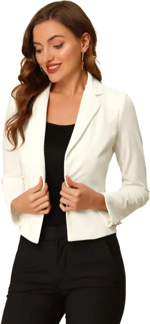 Allegra K Women's 1 Button Velvet Blazer Lapel Business Office Christmas Crop Suit Jacket