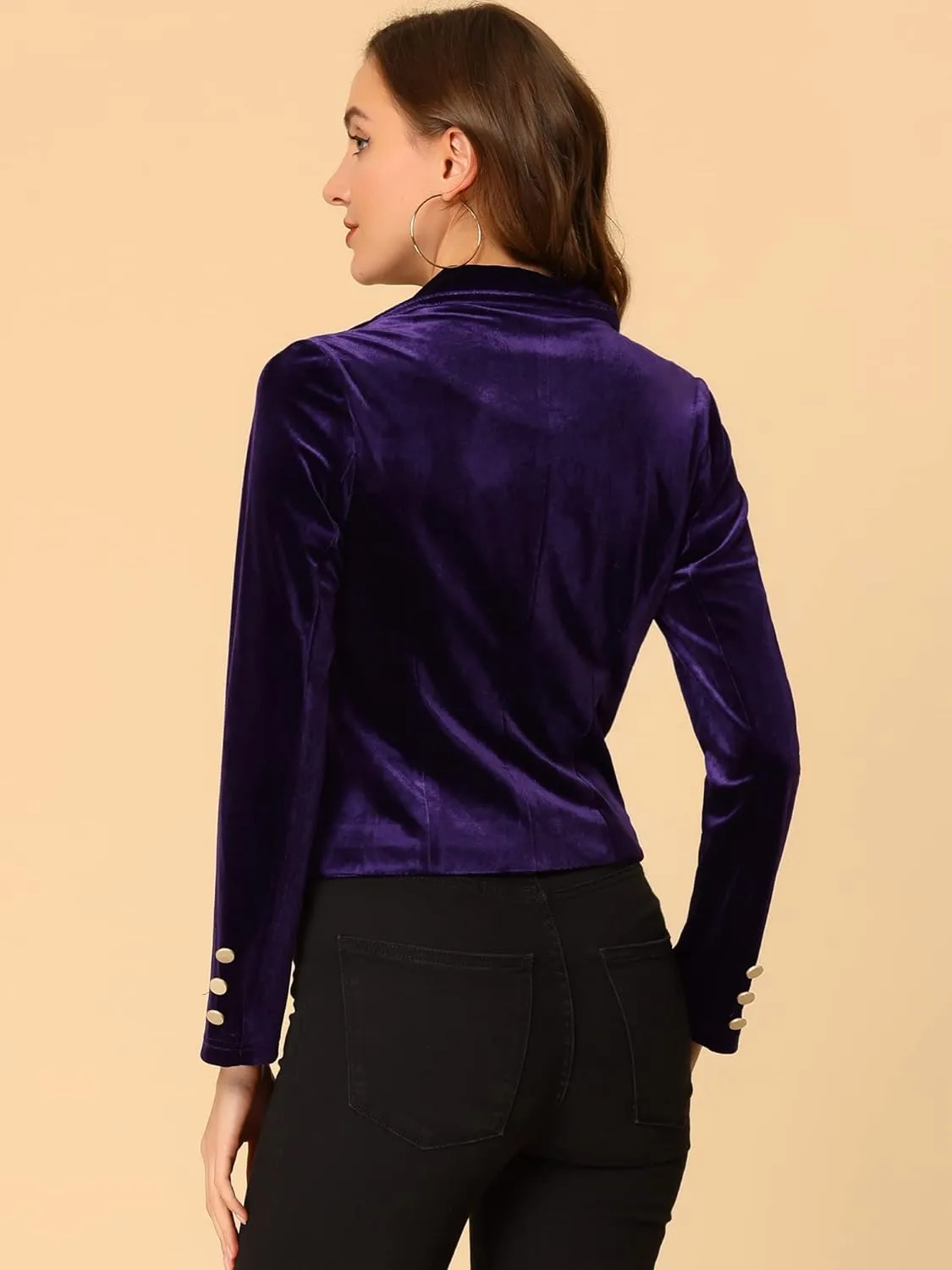 Allegra K Women's 1 Button Velvet Blazer Lapel Business Office Christmas Crop Suit Jacket