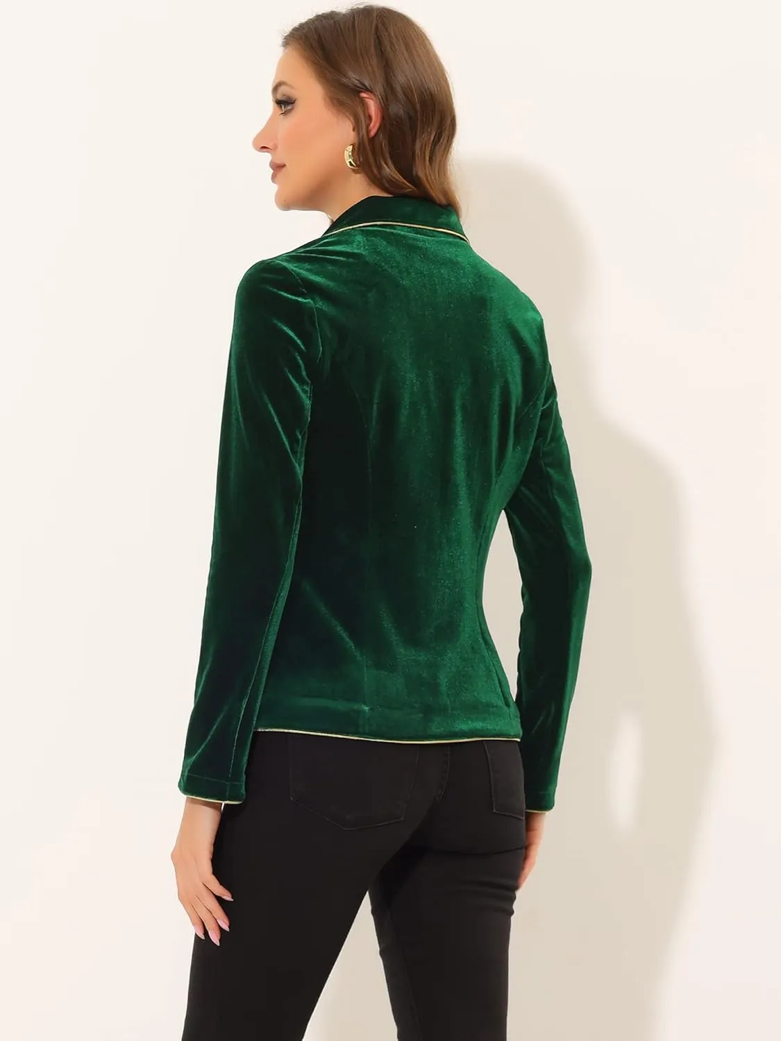 Allegra K Women's Suit Jacket Notched Lapel 1 Button Office Velvet Blazer