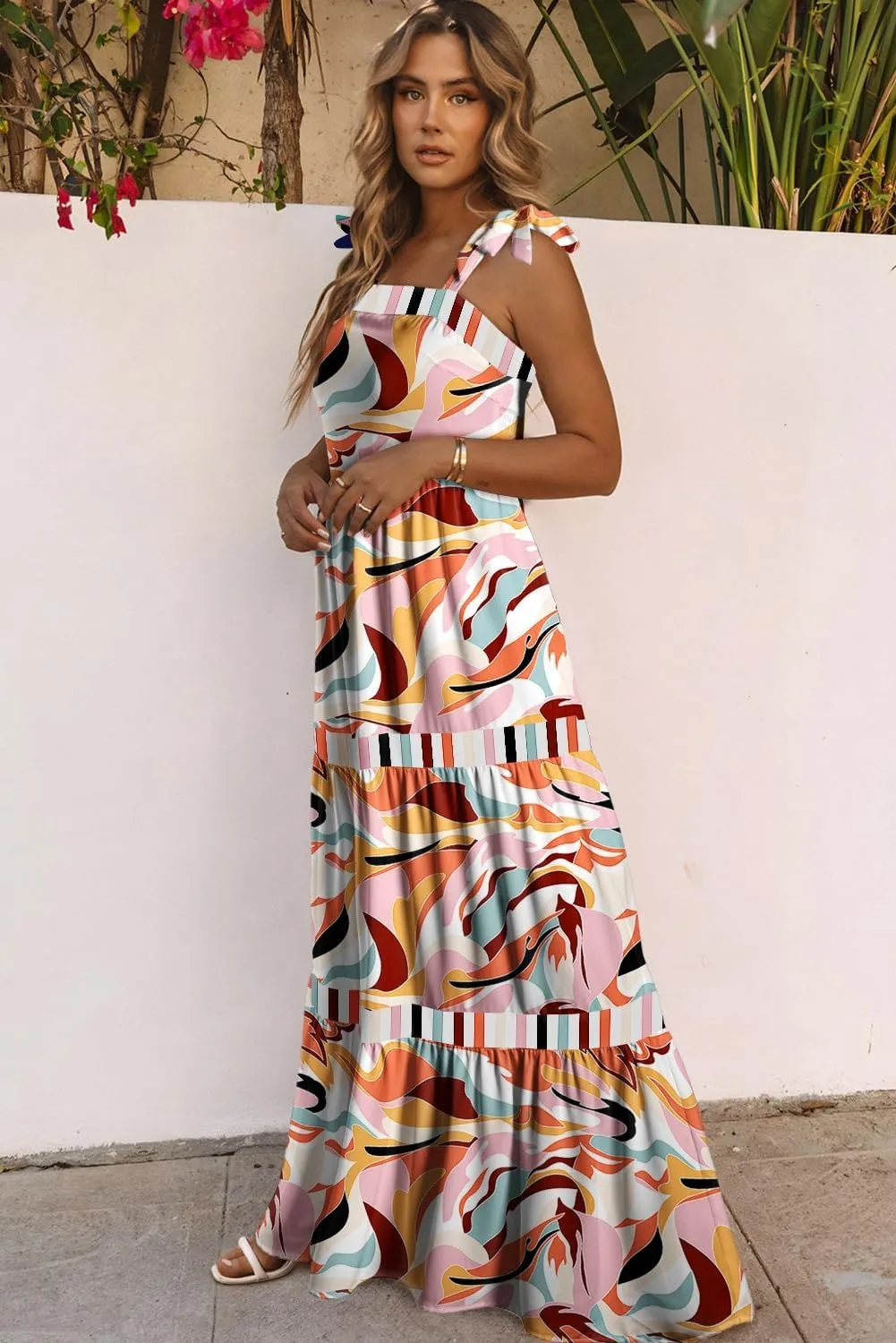 AlvaQ Women's 2025 Summer Sleeveless Floral Print Maxi Dress Strap Square Neck Beach Sun Dress