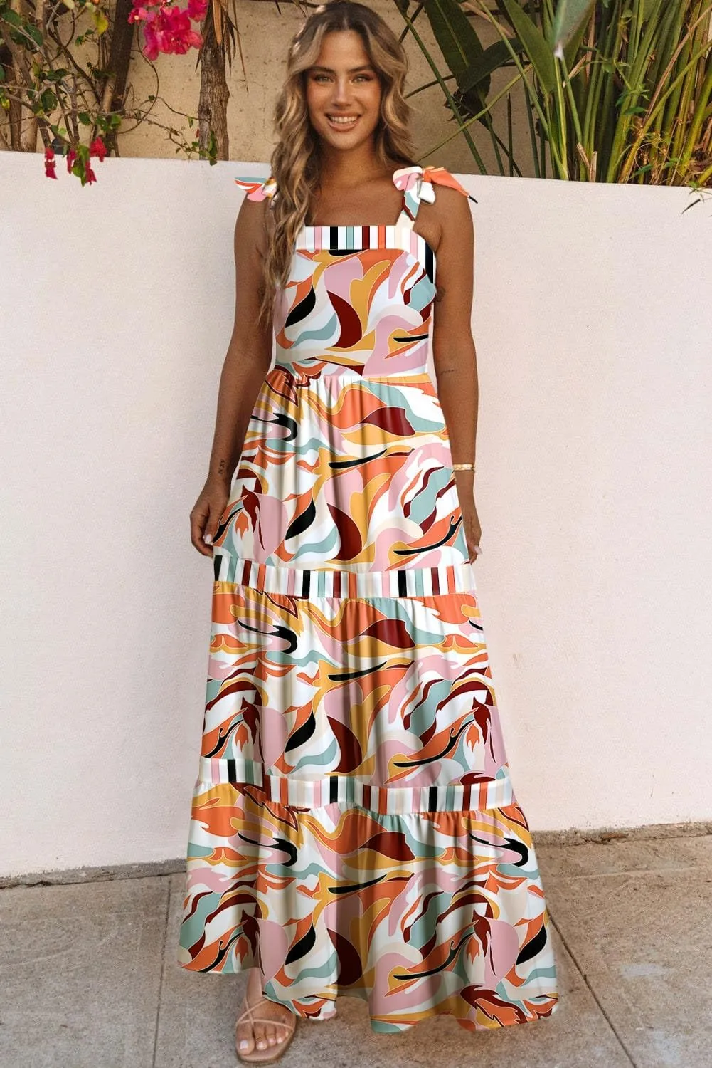 AlvaQ Women's 2025 Summer Sleeveless Floral Print Maxi Dress Strap Square Neck Beach Sun Dress