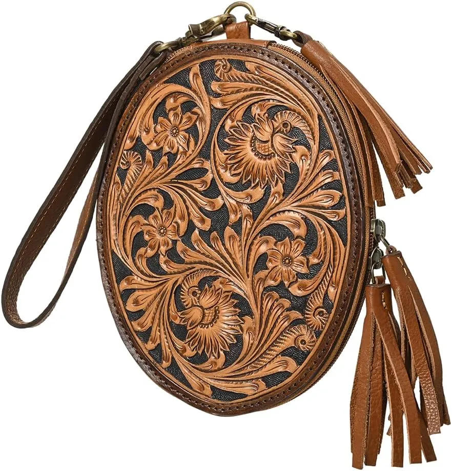 American Darling Adbga516 Wristlet Hand Tooled Genuine Leather Women Bag Western Handbag Purse | Women Wristlet Purse |