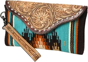 American Darling Wristlet Hand Tooled Upcycled Wool Genuine Leather Women Bag Western Handbag Purse | Women Wristlet Purse