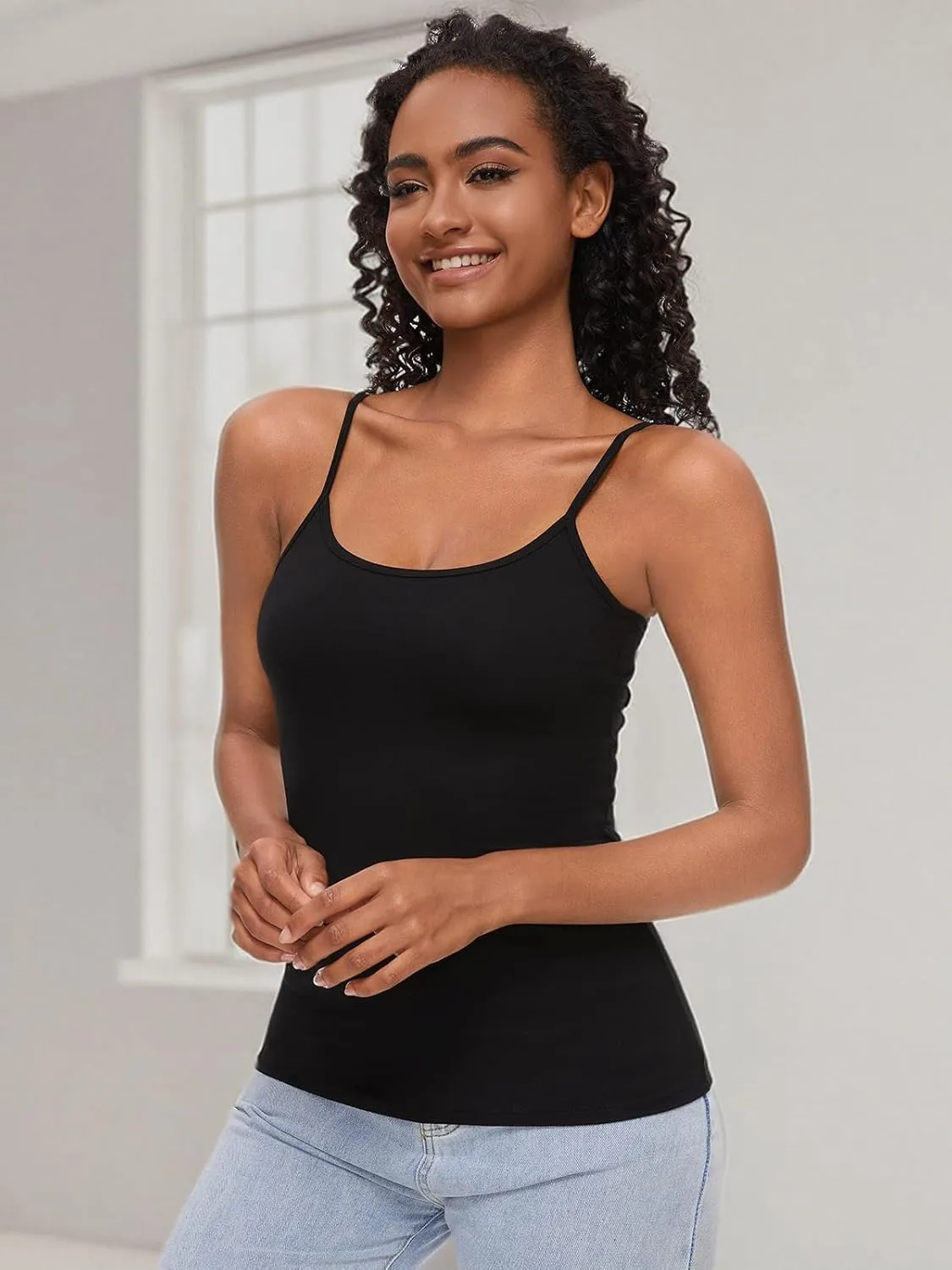 AMVELOP Camisole for Women,Cotton Cami Undershirt,Adjustable Strap Camisole Tank Top 3-Pack