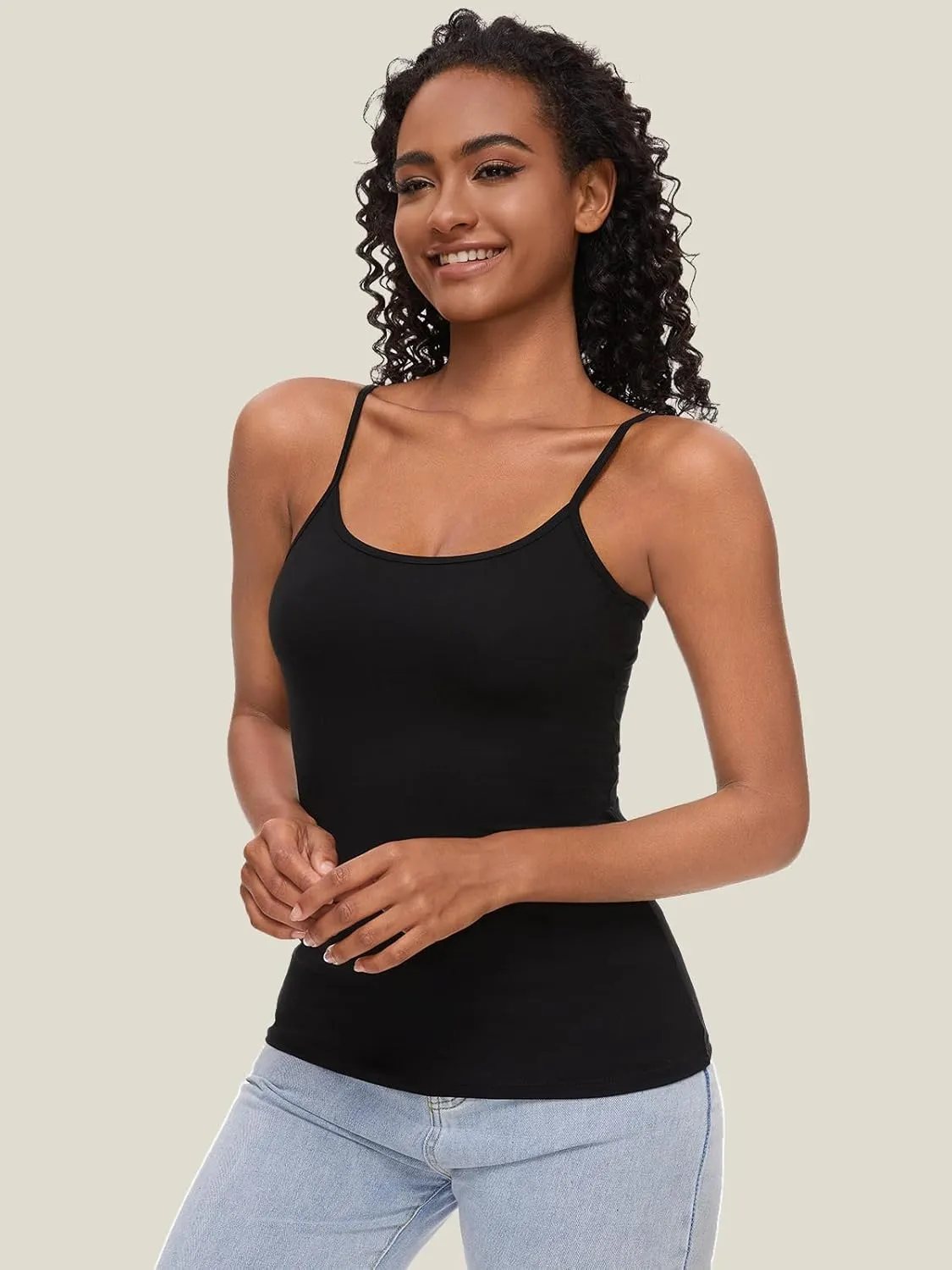 AMVELOP Camisole for Women,Cotton Cami Undershirt,Adjustable Strap Camisole Tank Top 3-Pack