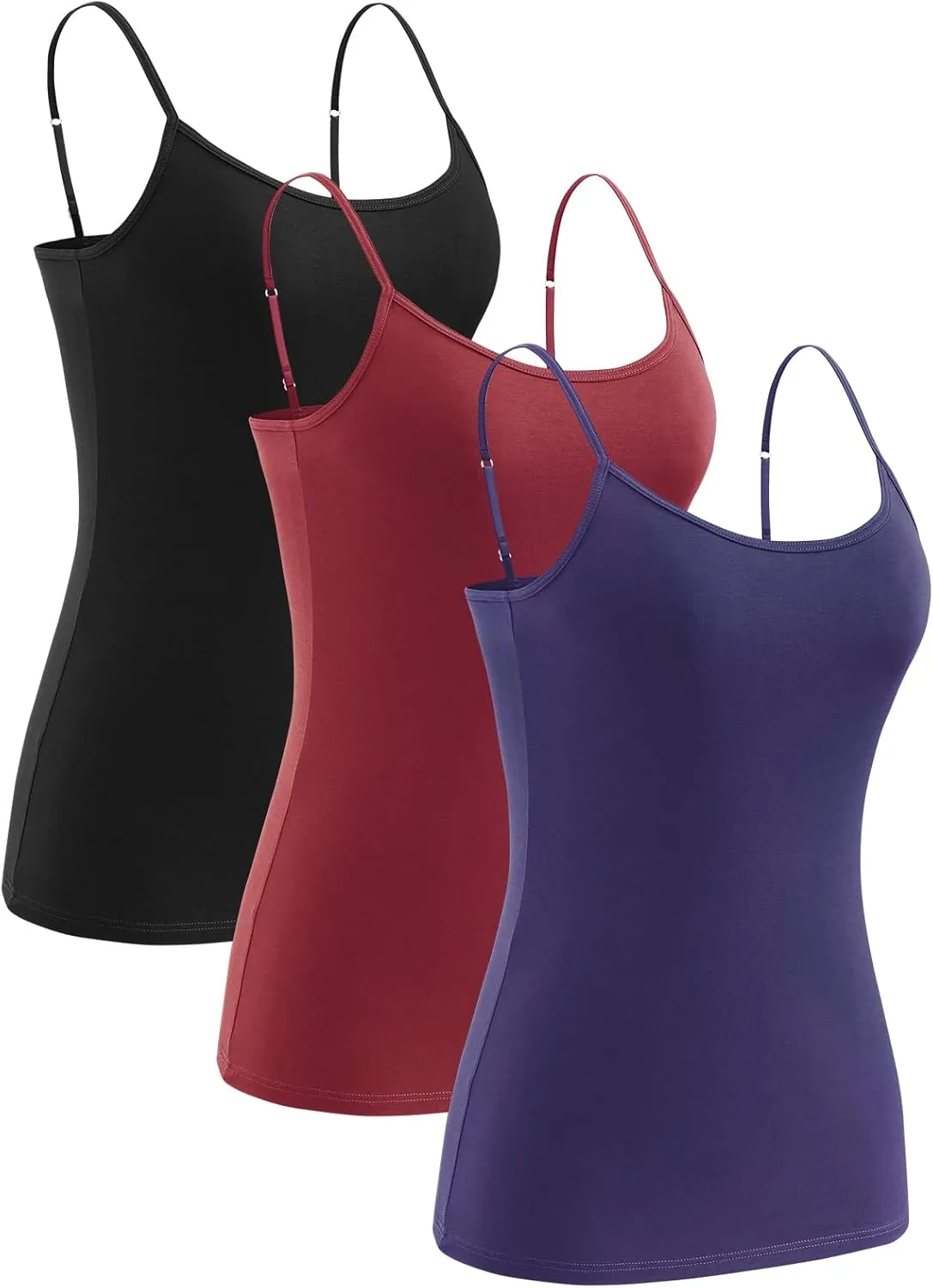 AMVELOP Camisole for Women,Cotton Cami Undershirt,Adjustable Strap Camisole Tank Top 3-Pack