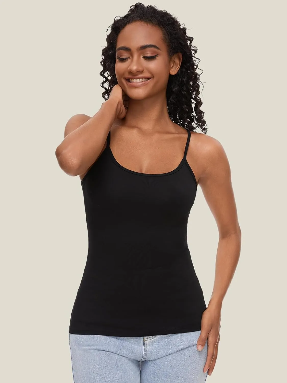 AMVELOP Camisole for Women,Cotton Cami Undershirt,Adjustable Strap Camisole Tank Top 3-Pack
