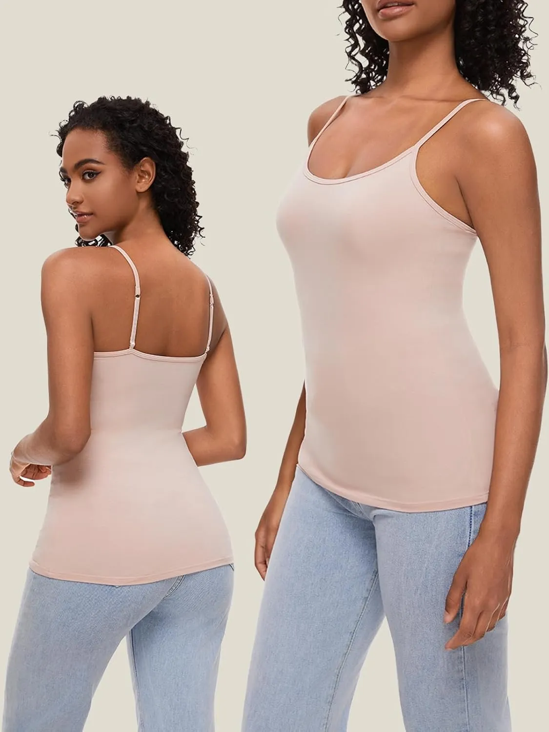 AMVELOP Camisole for Women,Cotton Cami Undershirt,Adjustable Strap Camisole Tank Top 3-Pack