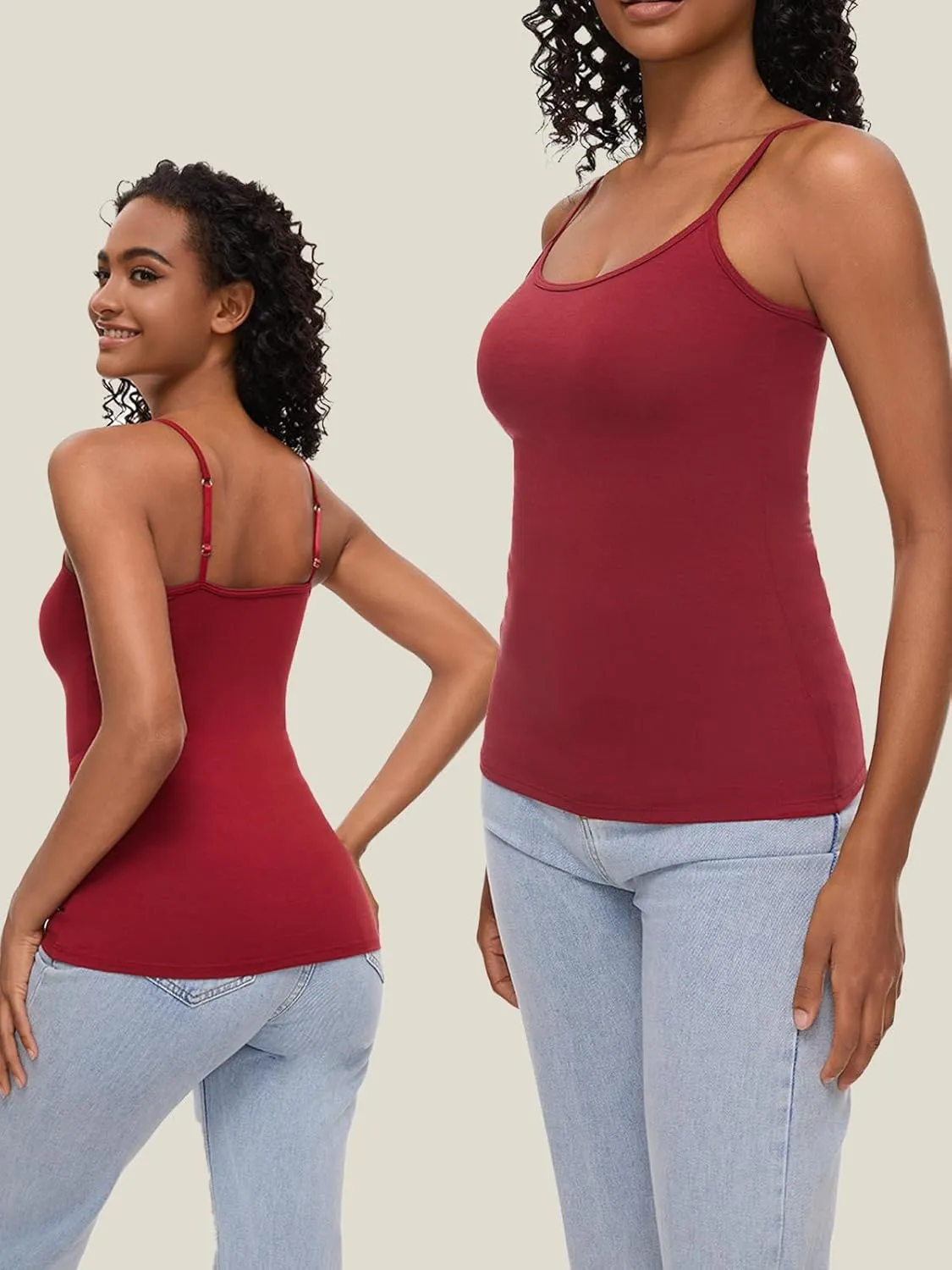 AMVELOP Camisole for Women,Cotton Cami Undershirt,Adjustable Strap Camisole Tank Top 3-Pack