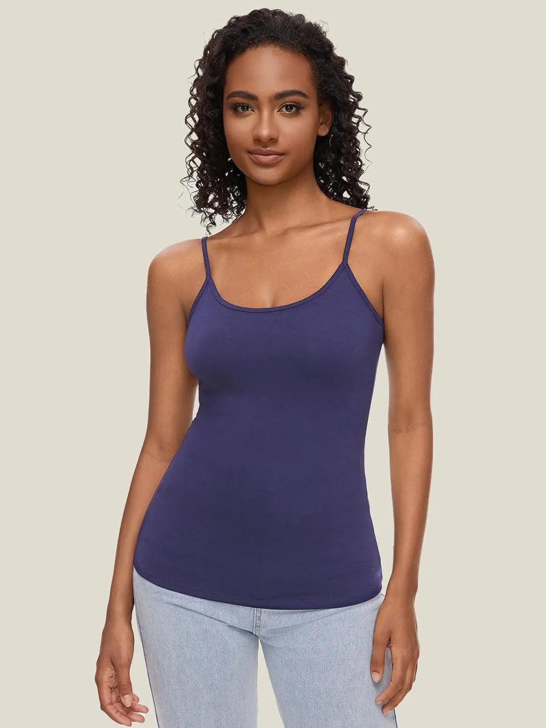 AMVELOP Camisole for Women,Cotton Cami Undershirt,Adjustable Strap Camisole Tank Top 3-Pack