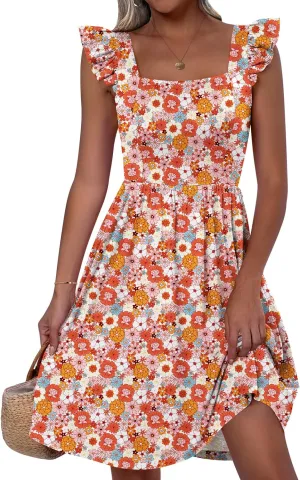 ANRABESS Womens Summer Short Dress 2025 Square Neck Sleeveless A Line Ruffled Wedding Casual Cute Teen Beach Mini Sundress