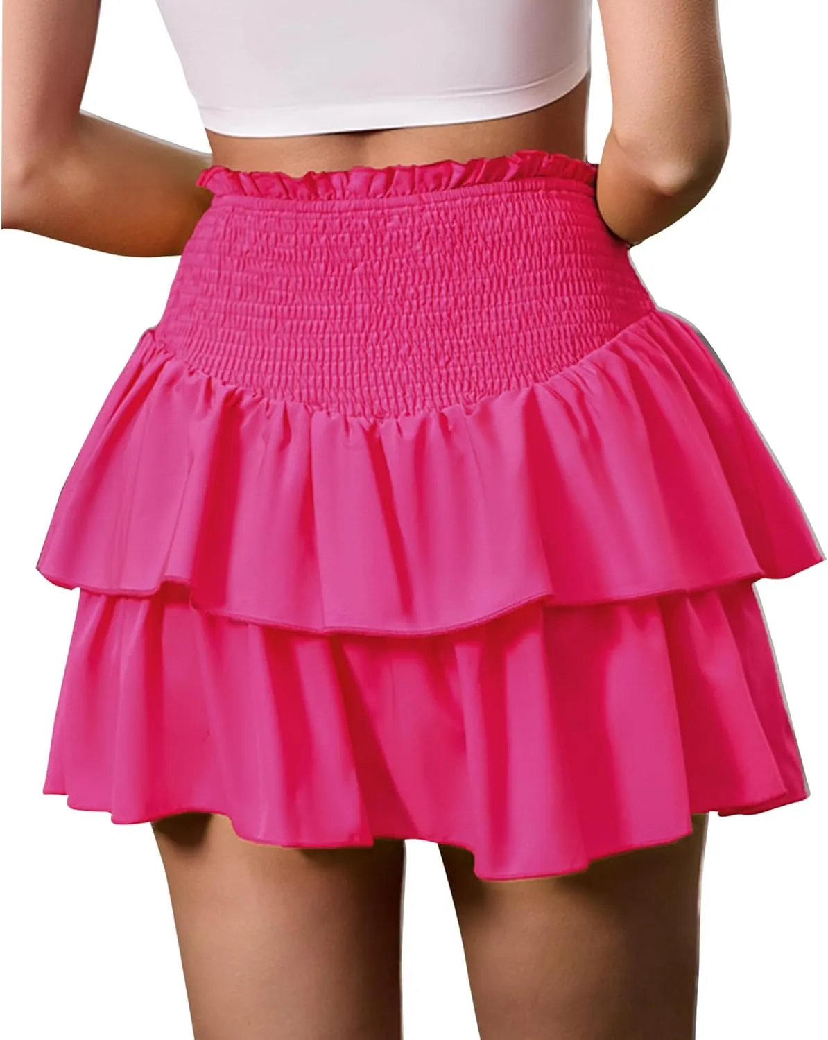 ANRILITA Mini Skirts for Women High Waist Ruffle Cute Flowy Skirt Casual Layered Skort with Shorts