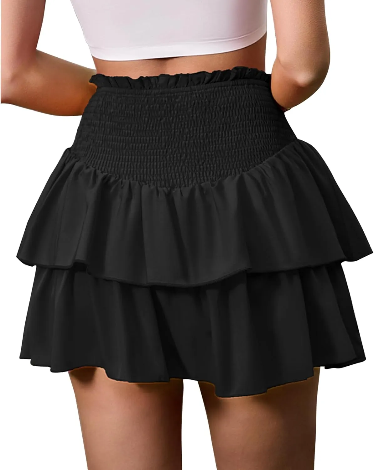 ANRILITA Mini Skirts for Women High Waist Ruffle Cute Flowy Skirt Casual Layered Skort with Shorts