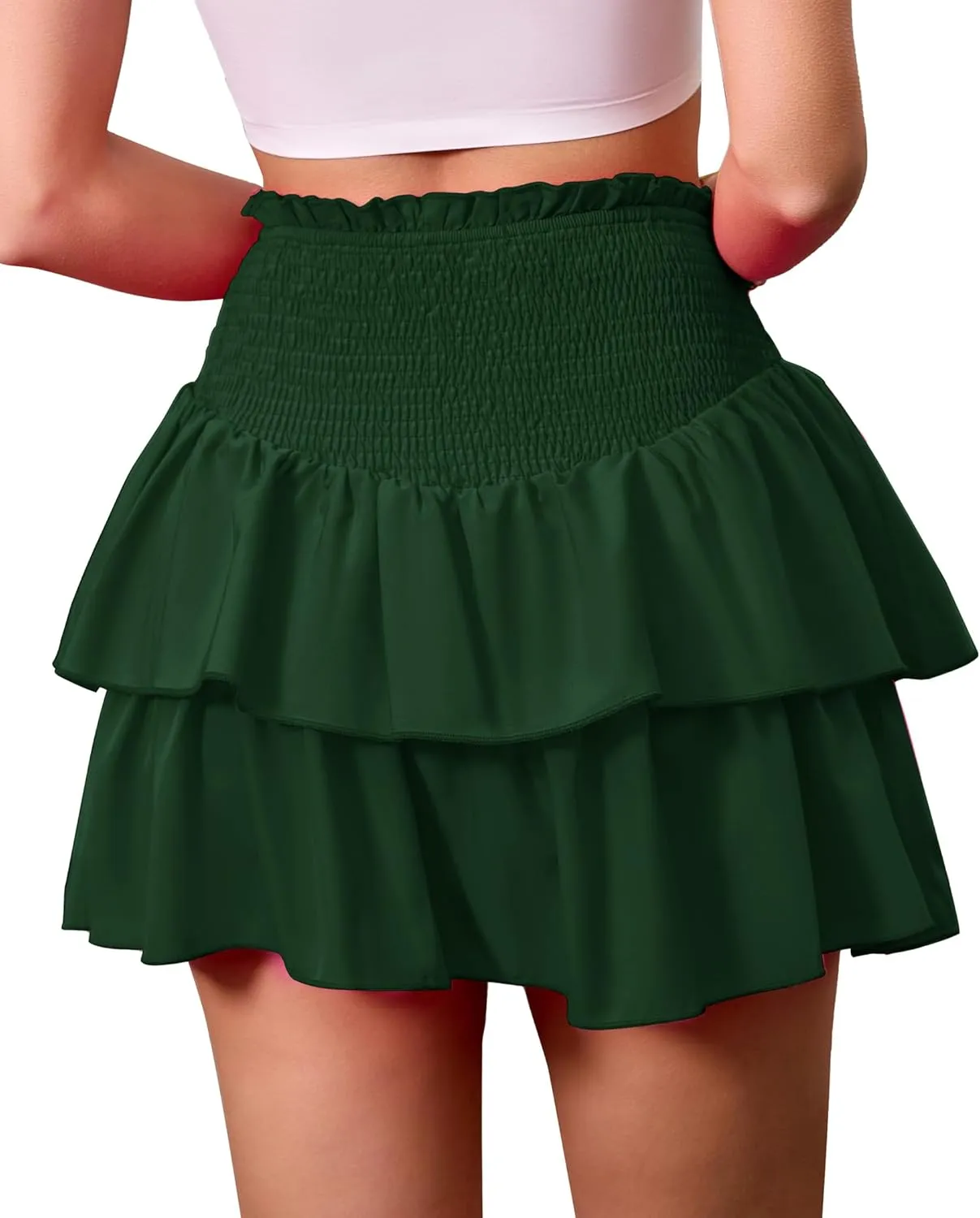ANRILITA Mini Skirts for Women High Waist Ruffle Cute Flowy Skirt Casual Layered Skort with Shorts