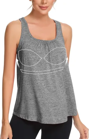 ANYFITTING Built in Bra Tank Tops for Women Workout Loose Fit Yoga Camisoles